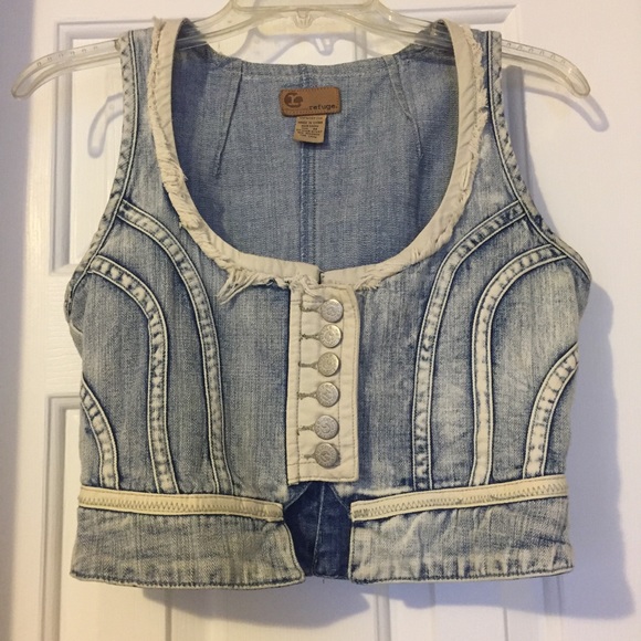 refuge Jackets & Blazers - Distressed Cropped Jean Vest